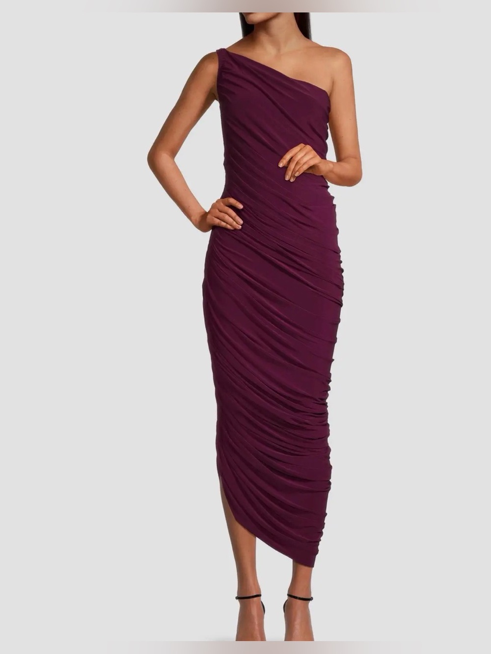 Norma Kamali Diana Ruched One-Shoulder Gown in Plum Size XL - C52-106